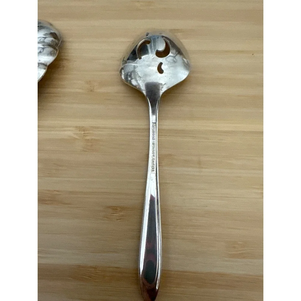Meridian Silverplate Hostess Serving Utensils Set of 3 Bon Bon Leaf Sugar Spoons